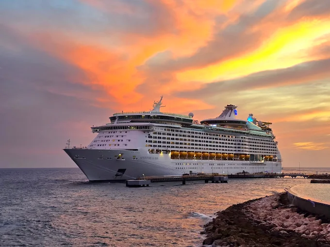 Cruise ship sunset view